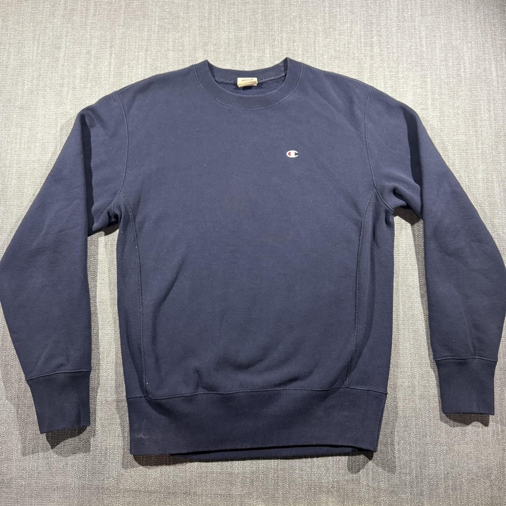 Champion Reverse Weave Sweatshirt Mens Medium Blue Fleece Crewneck Logo Pullover